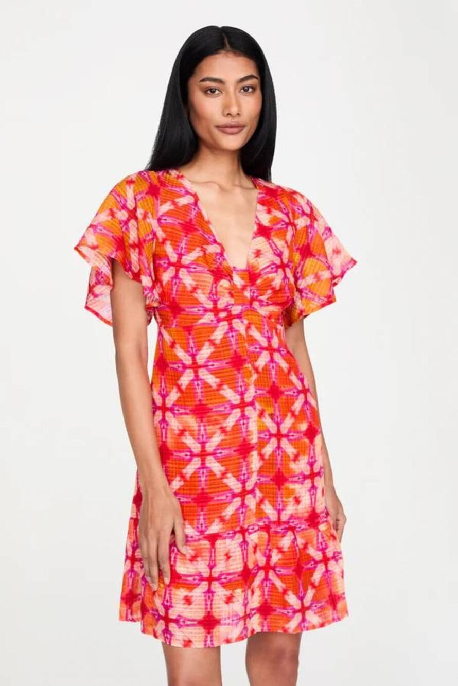 Marie Oliver Carmina Mini Dress in Guava Pink Orange Multi US 4 NWT Resort Wear